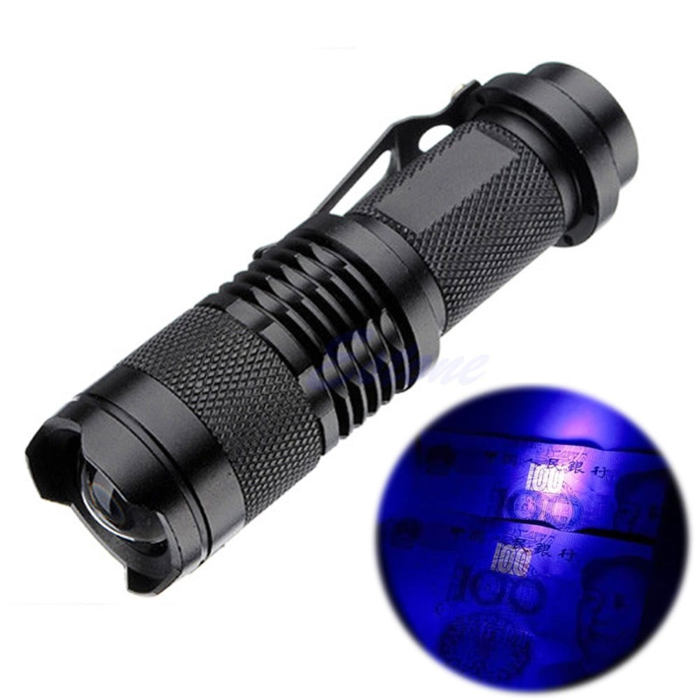 Zoomable Led UV Flashlight Torch Light Ultra Violet Light Blacklight UV Lamp AA Battery For Marker Checker Detection SK68