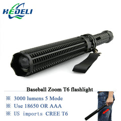 Telescoping T6-LED Flashlight 3,000 Lumen Baton for self defense 18650 Rechargable OR AAA