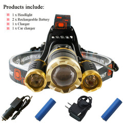 10,000 Lumen! LED 3T6 head flashlight, waterproof with rechargable 18650 battery