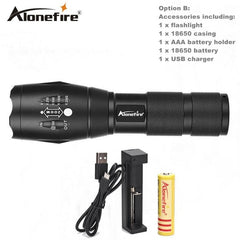 Tactical T6-LED Flashlight, Zoomable with 5 Modes for AAA or 18650 Rechargeable battery