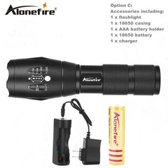 Tactical T6-LED Flashlight, Zoomable with 5 Modes for AAA or 18650 Rechargeable battery