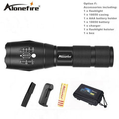 Tactical T6-LED Flashlight, Zoomable with 5 Modes for AAA or 18650 Rechargeable battery