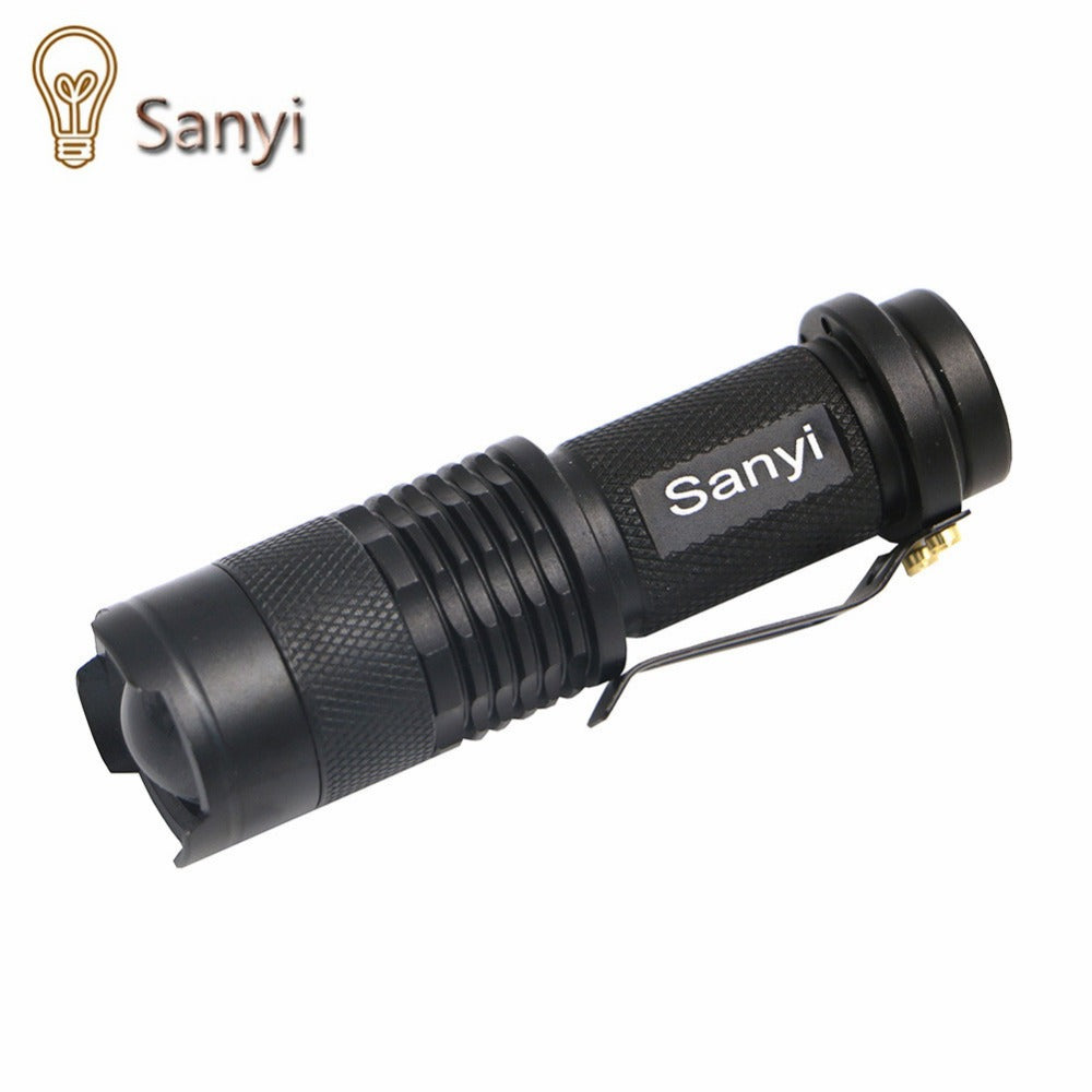 Sanyi Mini penlight 2000LM Waterproof LED Flashlight Torch 3 Modes zoomable Adjustable Focus Lantern Portable Light use AA 14500