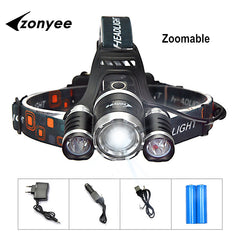 10,000 Lumen LED Headlight with Zoom, Batteries + Charger included