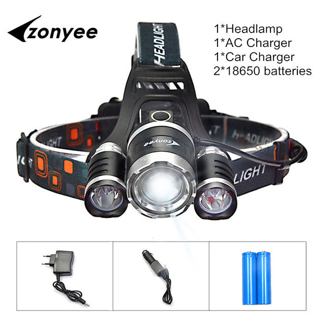 10,000 Lumen LED Headlight with Zoom, Batteries + Charger included