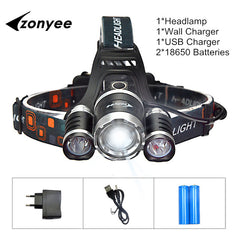 10,000 Lumen LED Headlight with Zoom, Batteries + Charger included