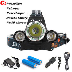 10000Lm CREE XML T6+2R5 LED Headlight Headlamp Head Lamp Light 4mode torch +2x18650 battery+EU/US Car charger for fishing Lights