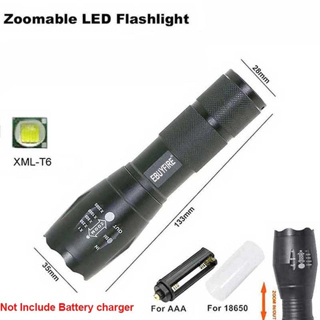 EBUYFIRE Mi-E17 LED Flashlight 18650 Torch Waterproof 3x AAA Led light XM-L T6 3800LM  Battery