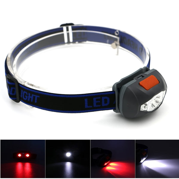 4 Modes Mini Headlight Waterproof 3 LED with White + Red