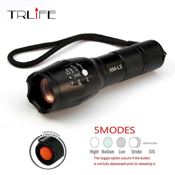 L2 LED Flashlight L2-LED Waterproof with 5 Modes Zoomable