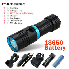 Scuba Flashlight 10,000 Lumen LED Dive Light with Bike Mount