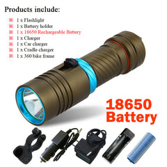 Scuba Flashlight 10,000 Lumen LED Dive Light with Bike Mount