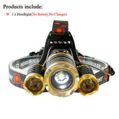 Powerful LED headlight 3T6 LED, 12,000 Lumens Headlight Zoomable, Rechargeable 18650 battery